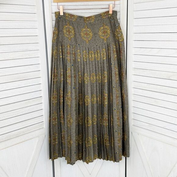 Calliope Vintage Jewel Damask Print Pleated Maxi Skirt Taupe 10 - Picture 8 of 13